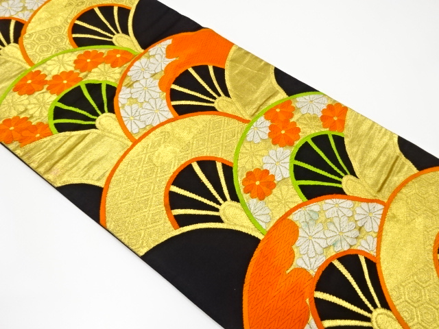 アンティーク　変わり青海波に花・ヱ霞模様織り出し袋帯（材料）